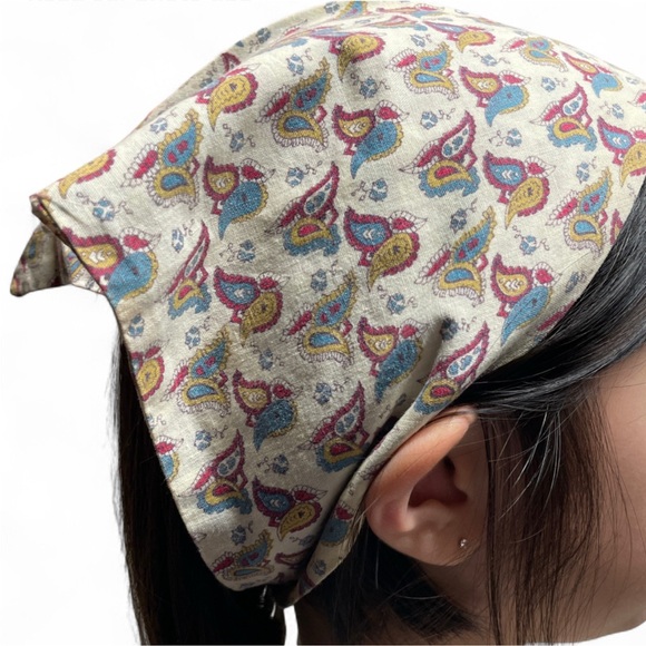 Vintage Paisley Head Bandana with‎ string | Boho Festival Cottagecore - Picture 6 of 9